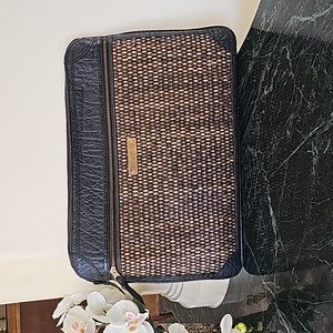 Vintage Leather & Woven Rattan Portfolio / Document Bag – Made in England – Rare